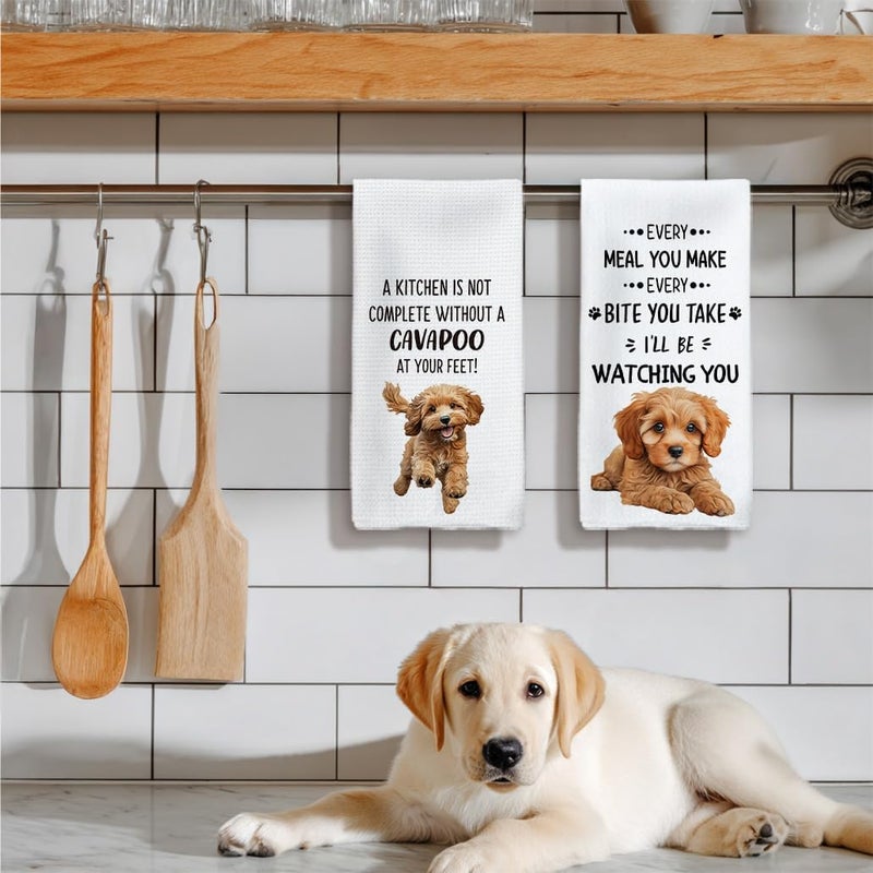 Tzhim Cavapoo Dog Kitchen Towels Set of 2, Cavapoo Gifts Hand Towels, Gifts for Cavapoo Lovers Dish Towels Dishcloths Tea Towels for Kitchen, Dog Lover Gifts, Dog Kitchen Bathroom Decor, 16x24 Inch - Image 5